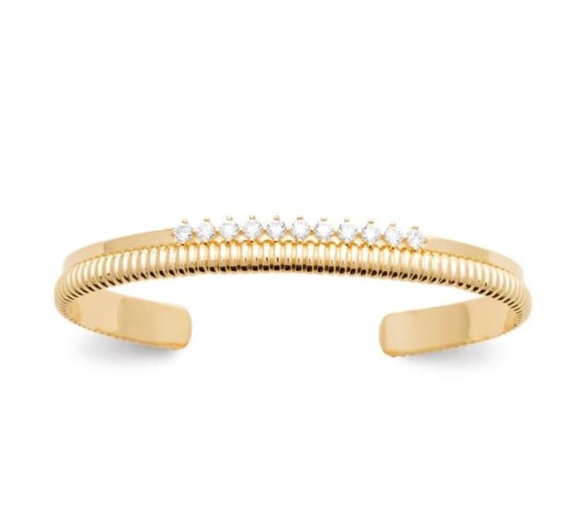 BRACELET JONC PLAQUÉ OR DOUBLE RANG – Strié & Lisse Orné de Brillants