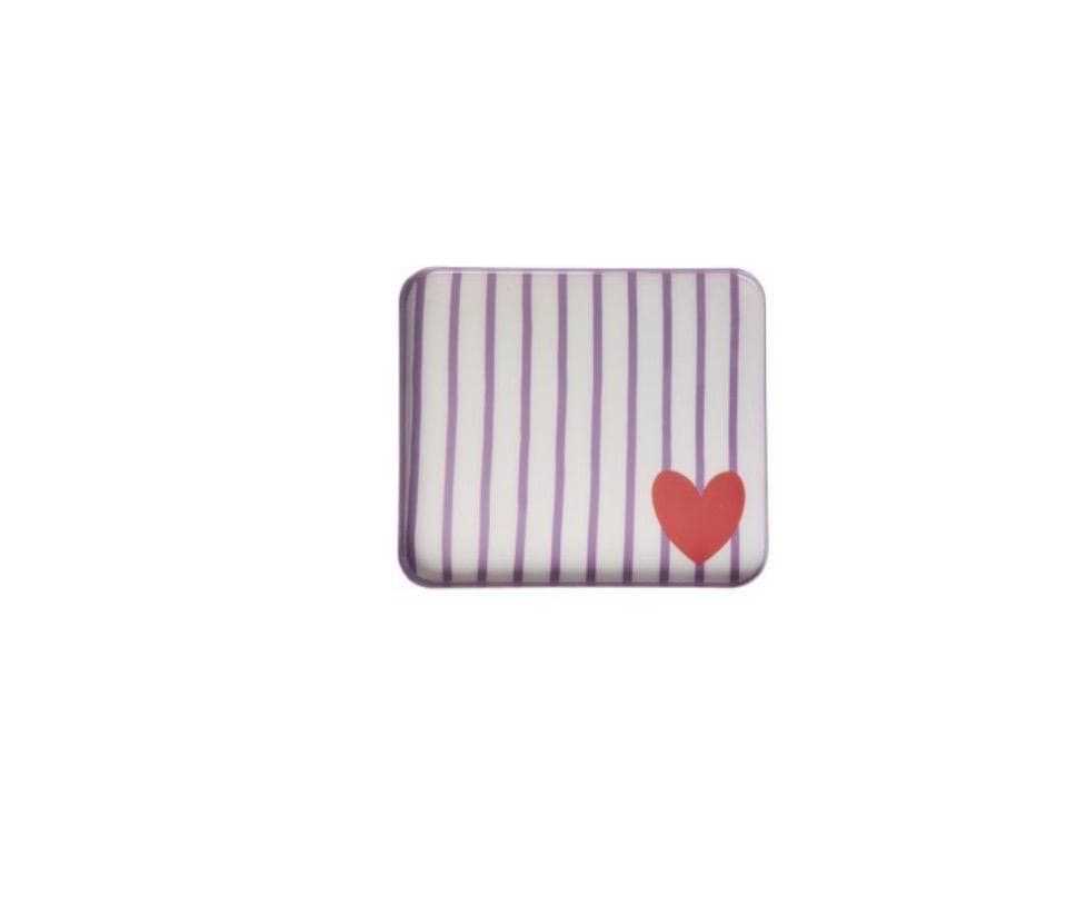 PLATEAU RAYURES VIOLETTES ET CŒUR ROUGE