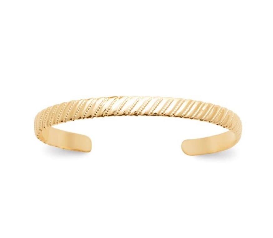 BRACELET JONC OUVERT STRIÉ PLAQUÉ OR OU ARGENT