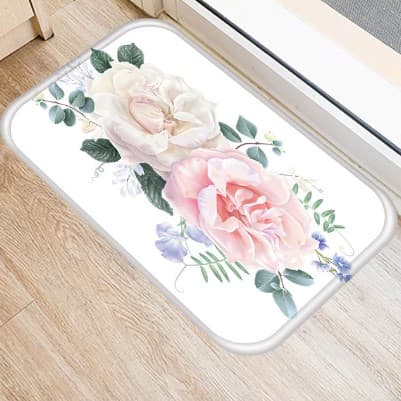 Paillasson d'intérieur blanc à roses