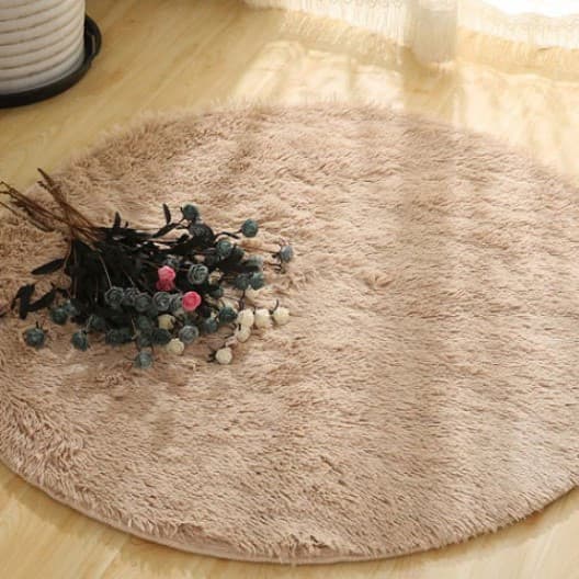 Paillasson rond poils peluche beige - Beige - 80X80 cm