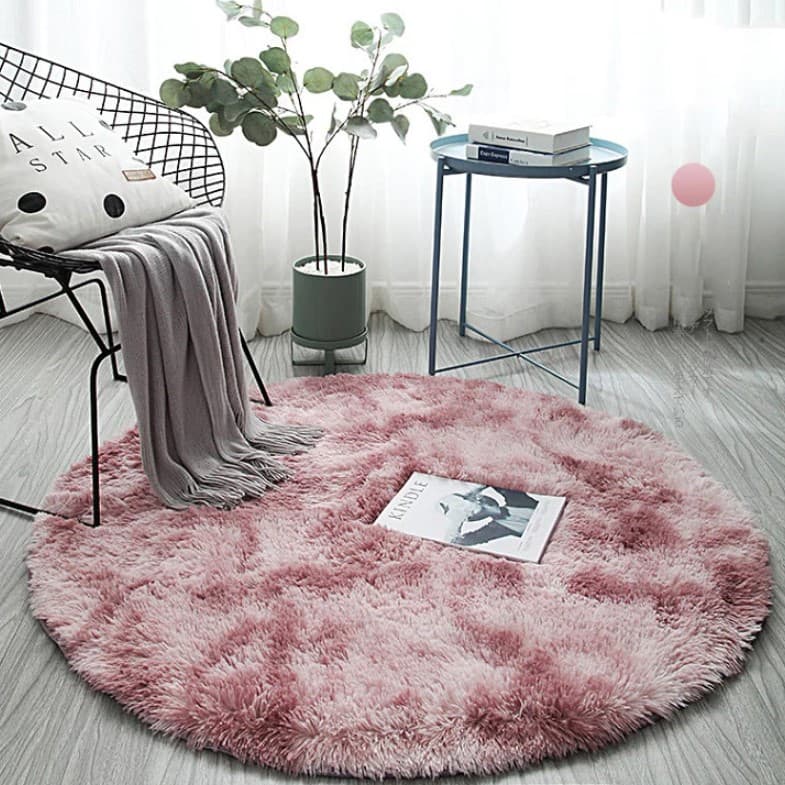 Paillasson rond poils peluche rose - rose-200006151 - 200X200 cm