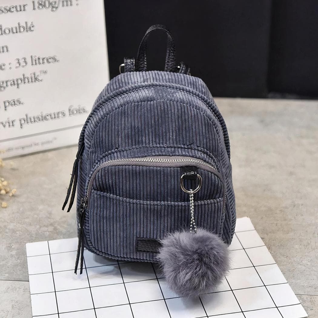 Sac à dos femme petit format velours côtelé - gris