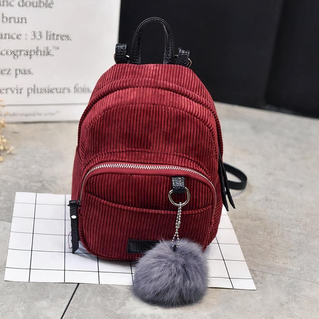 Sac à dos femme petit format velours côtelé - rouge