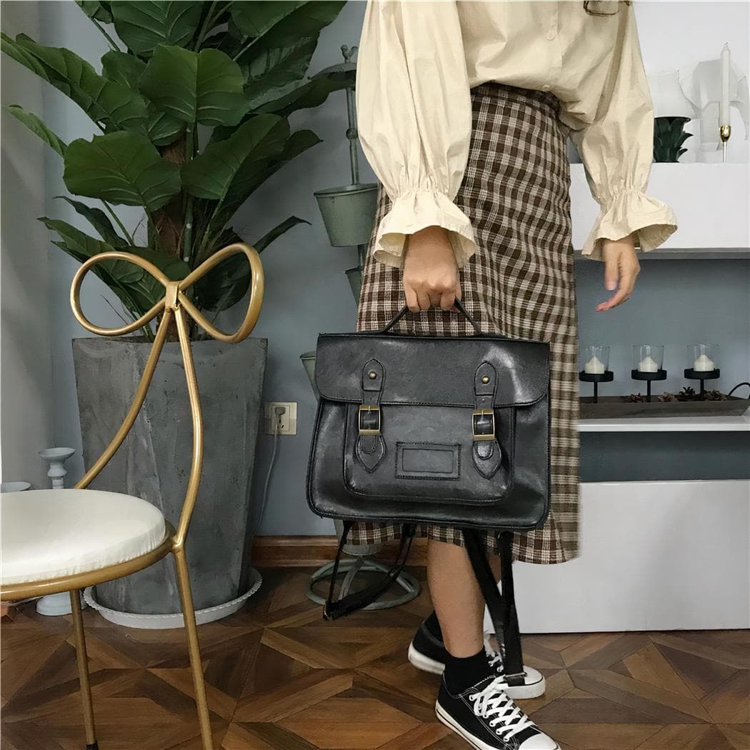 Sac à dos cartable vintage - noir