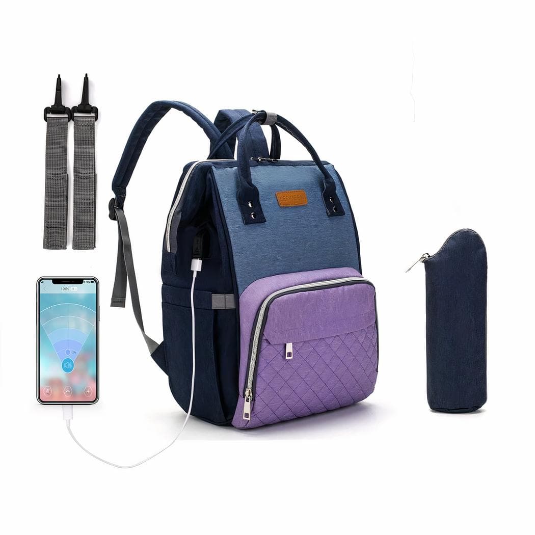 Sac à langer avec port USB et sac isotherme - violet
