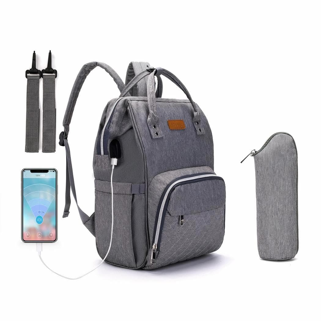 Sac à langer avec port USB et sac isotherme - gris