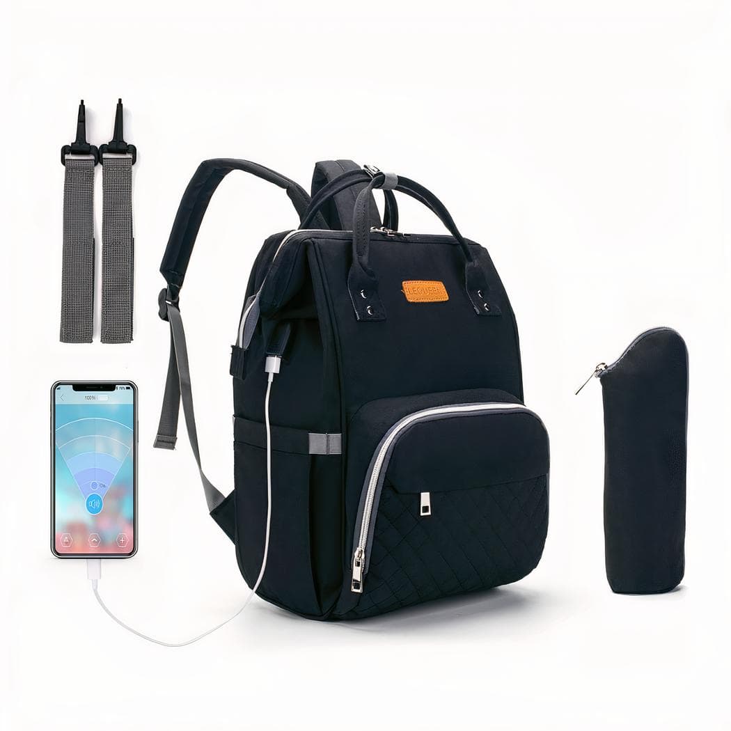 Sac à langer avec port USB et sac isotherme - noir