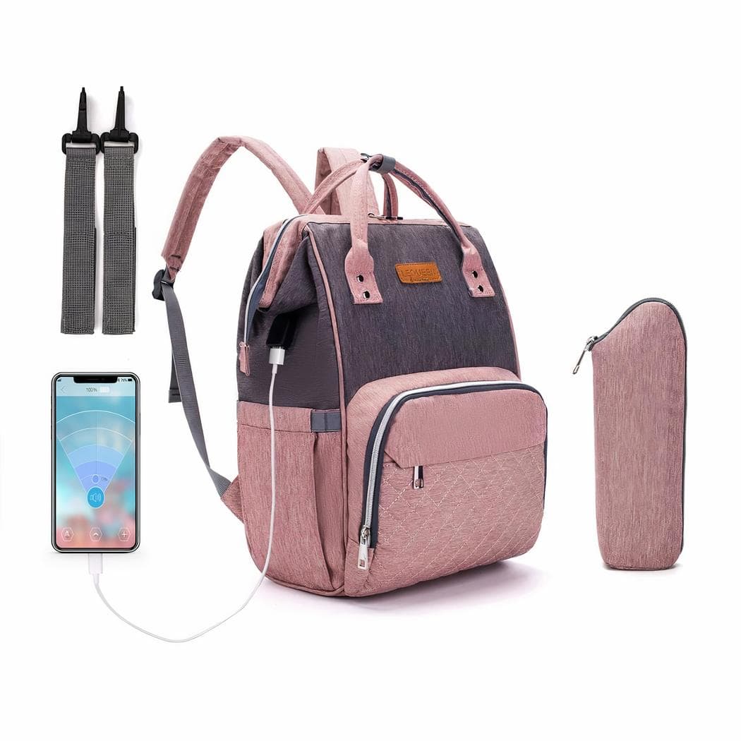 Sac à langer avec port USB et sac isotherme - rose