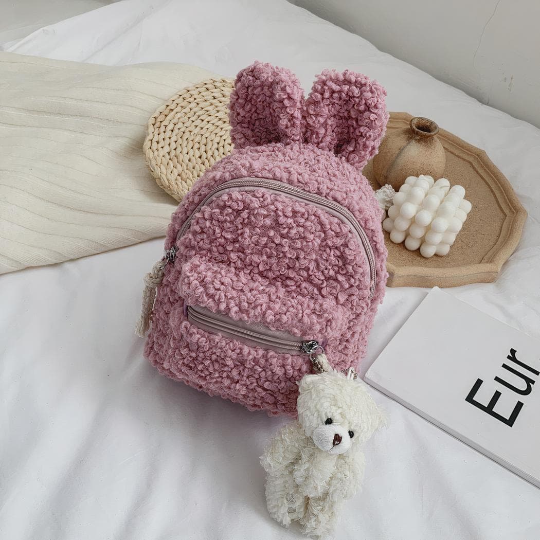 Sac à dos en peluche avec oreilles de lapin - rose