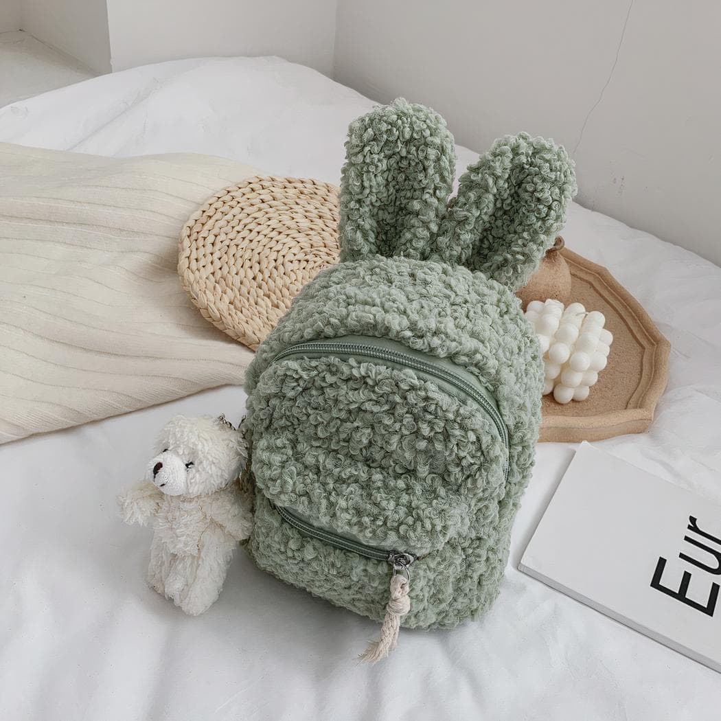 Sac à dos en peluche avec oreilles de lapin - vert