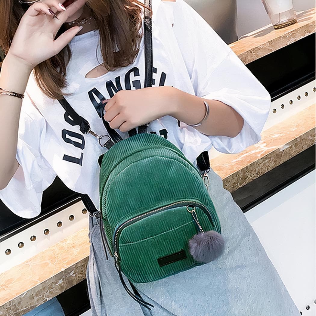 Sac à dos femme petit format velours côtelé - vert