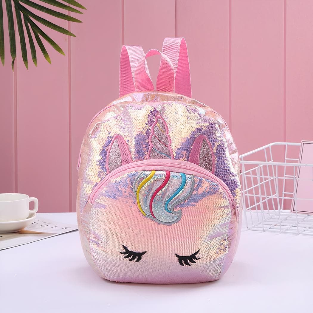 Sac à dos licorne à sequins pour petite fille - rose