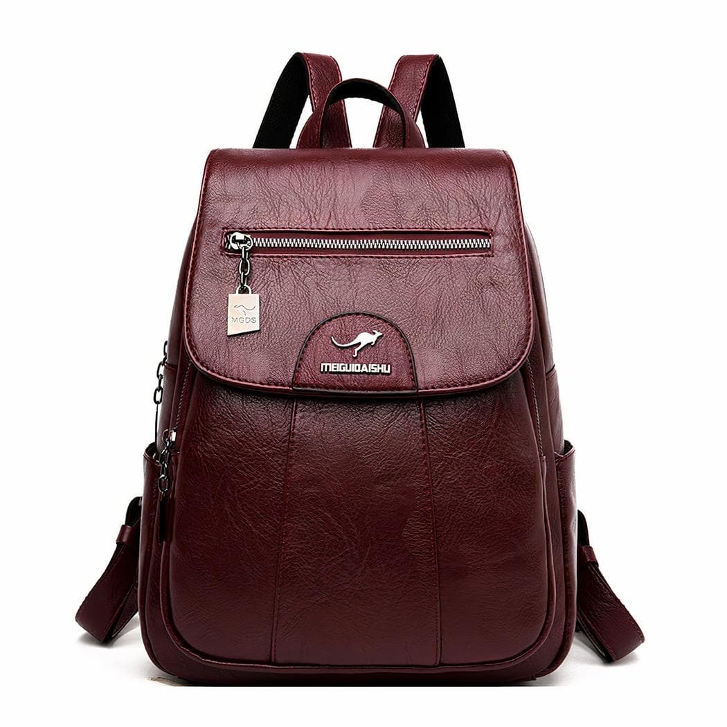 Sac à dos femme citadin en cuir de mouton - rouge