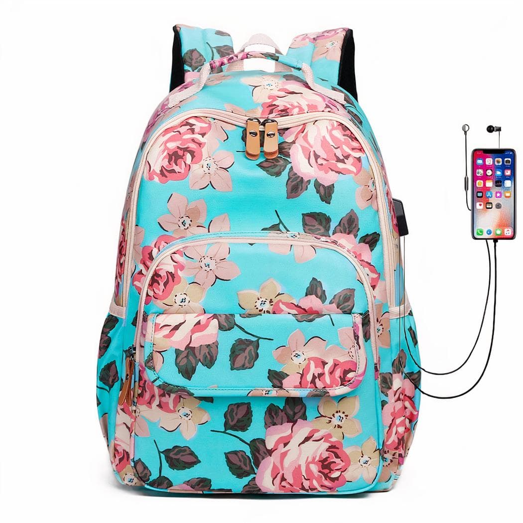 Sac à dos original motif floral - bleu