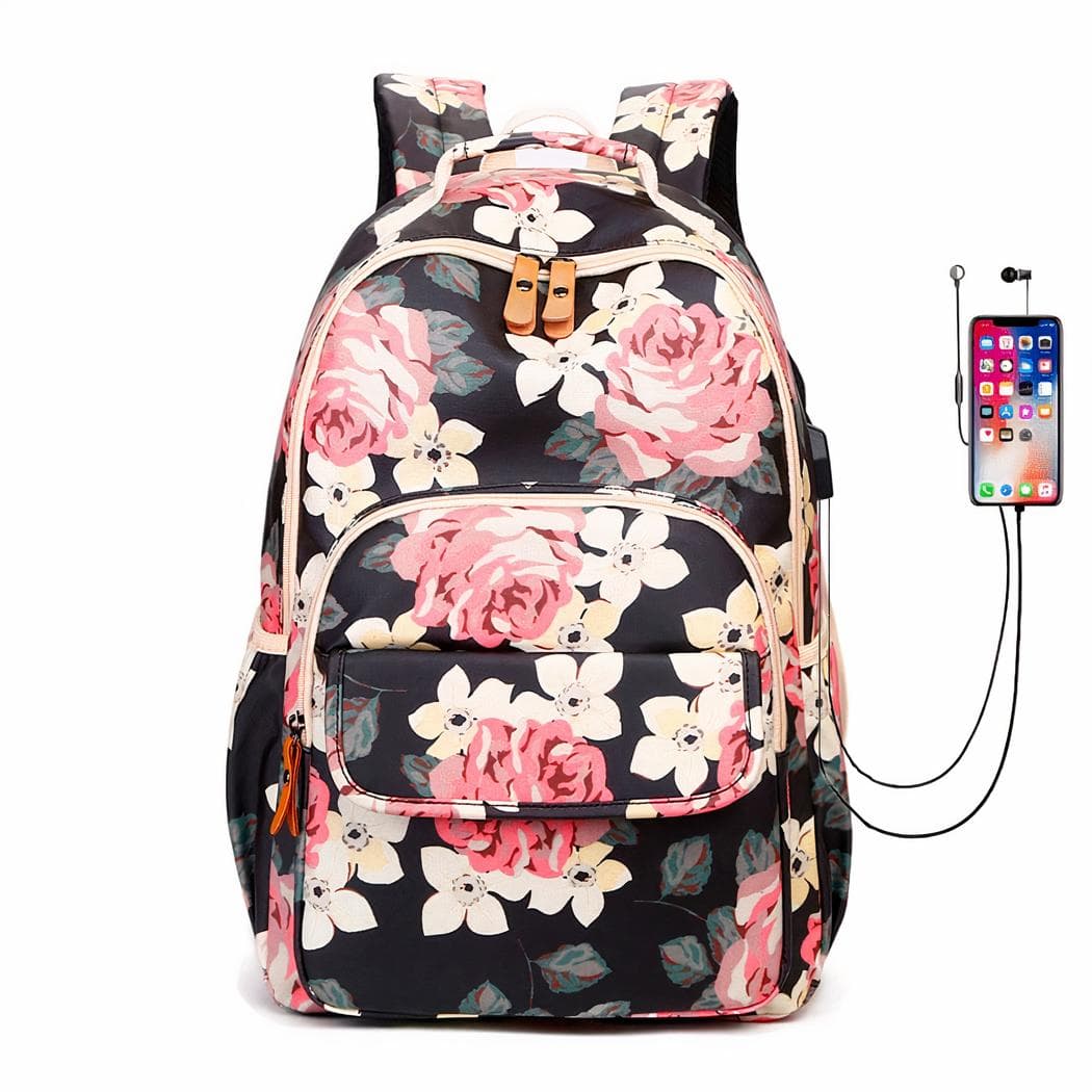 Sac à dos original motif floral - noir