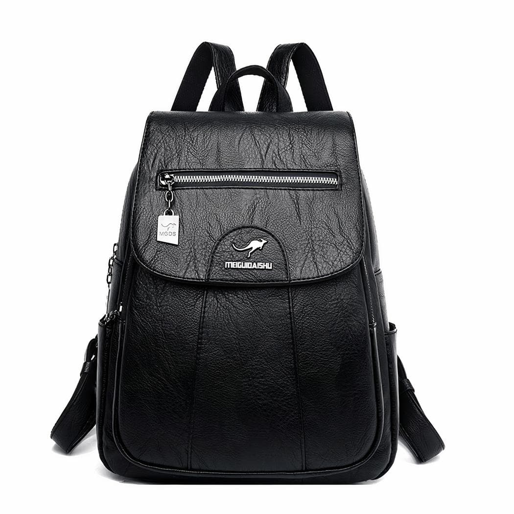Sac à dos femme citadin en cuir de mouton - noir