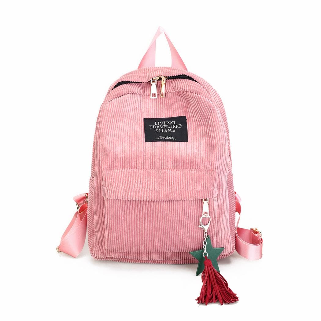 Sac à dos femme élégant en velours côtelé - rose