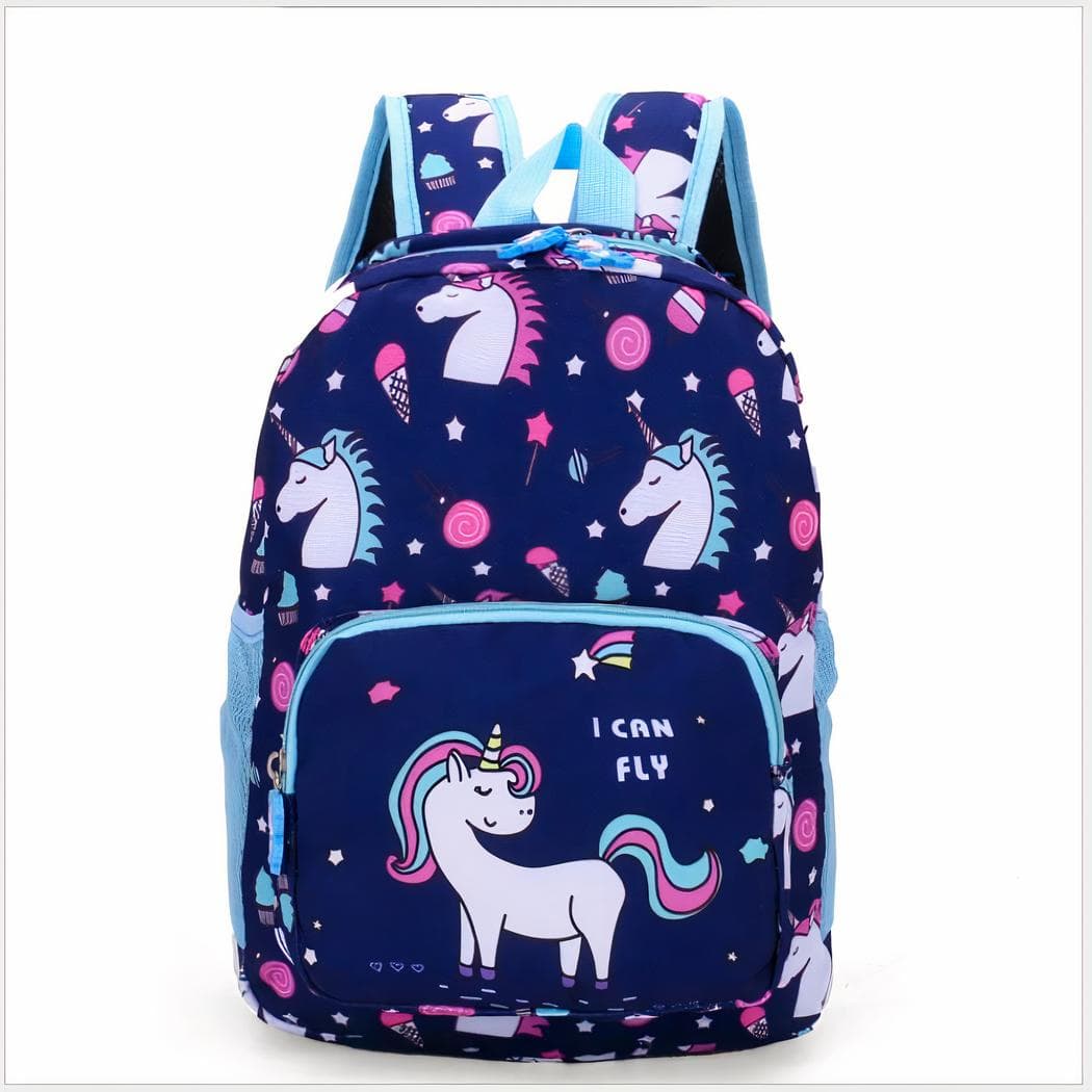 Sac à dos coloré pour enfant imprimé de licornes - bleu-fonce