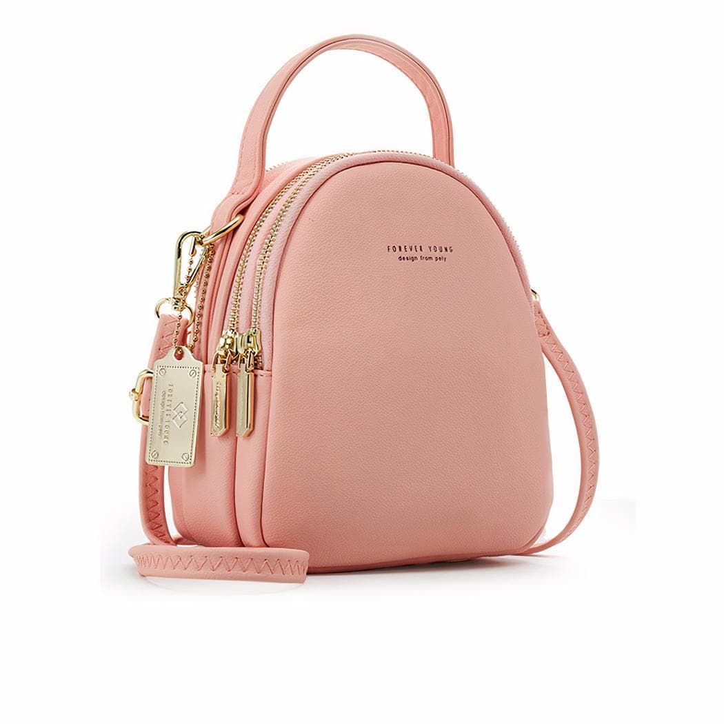 Sac à dos femme petit format multi-fermeture - rose