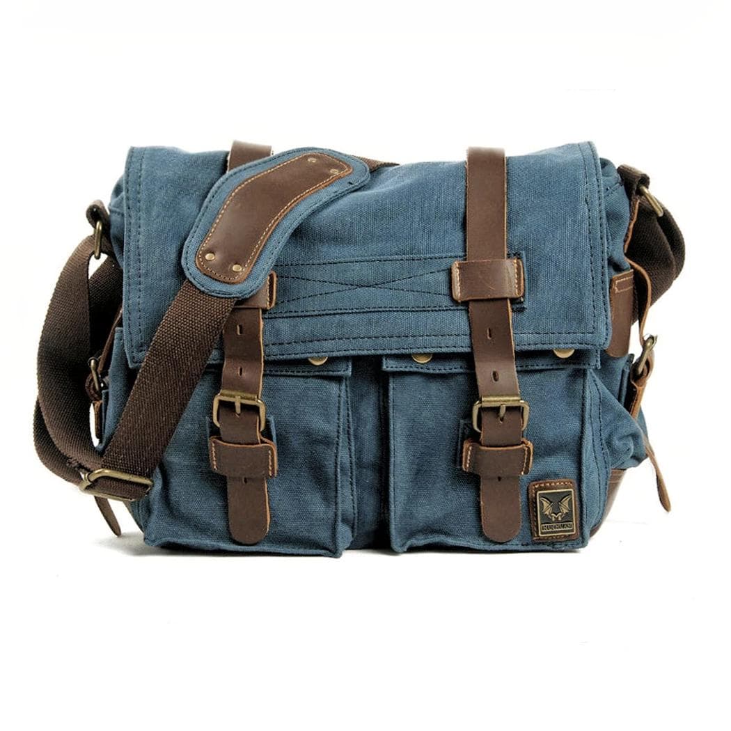 Cartable homme en toile et similicuir - bleu