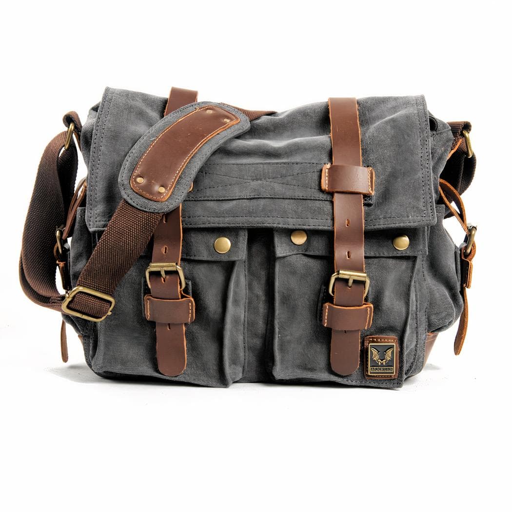 Cartable homme en toile et similicuir - gris