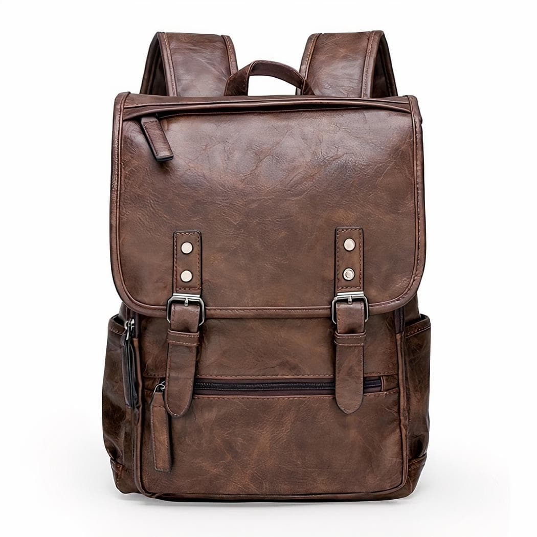Sac à dos cartable en imitation cuir - marron