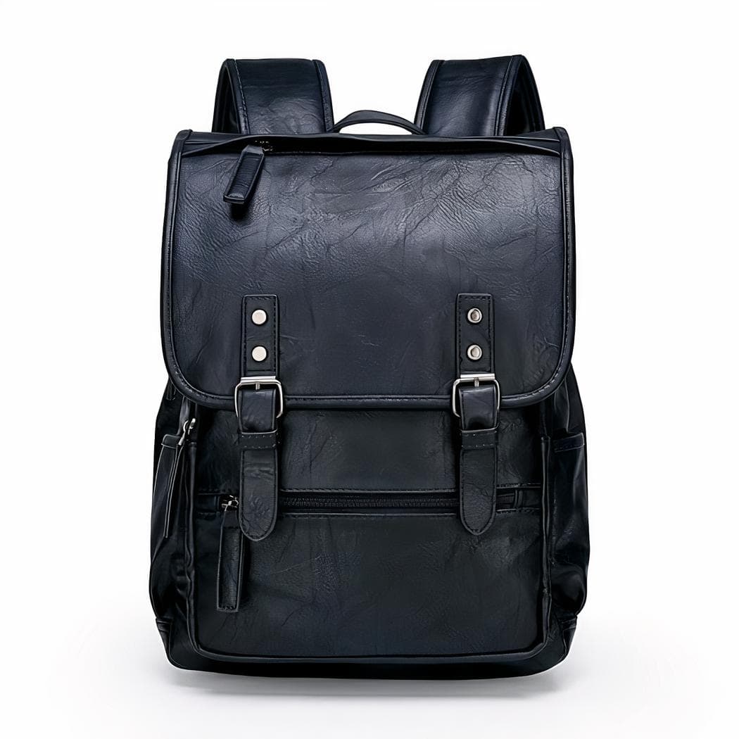 Sac à dos cartable en imitation cuir - noir