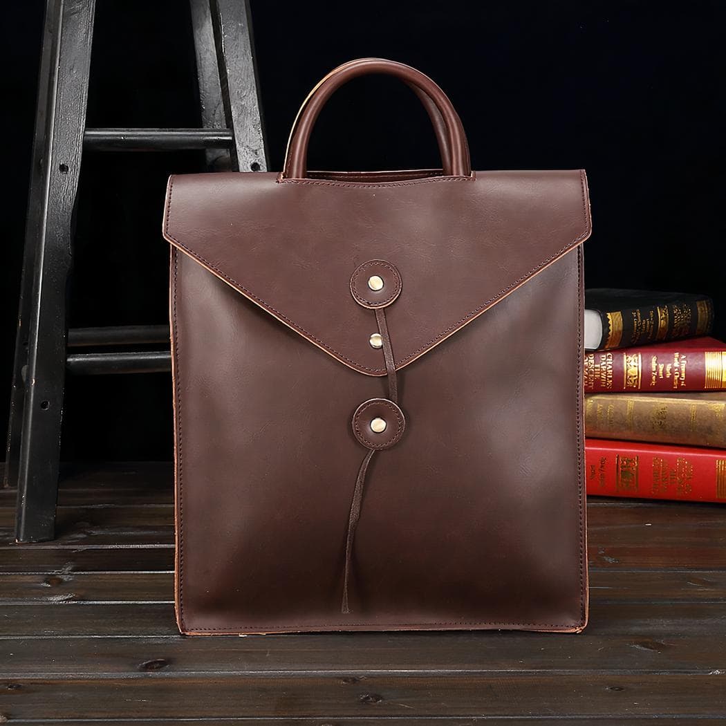 Sac à dos cartable enveloppe vintage - marron
