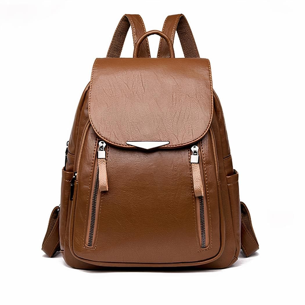 Sac à dos femme en cuir végan design classique - marron