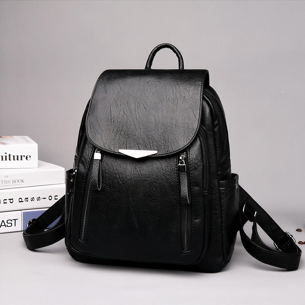 Sac à dos femme en cuir végan design classique - noir