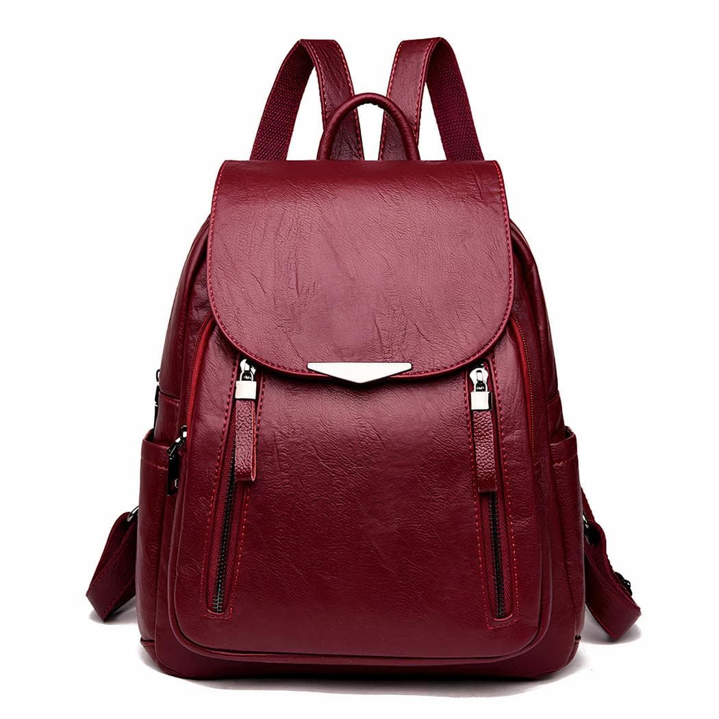 Sac à dos femme en cuir végan design classique - rouge