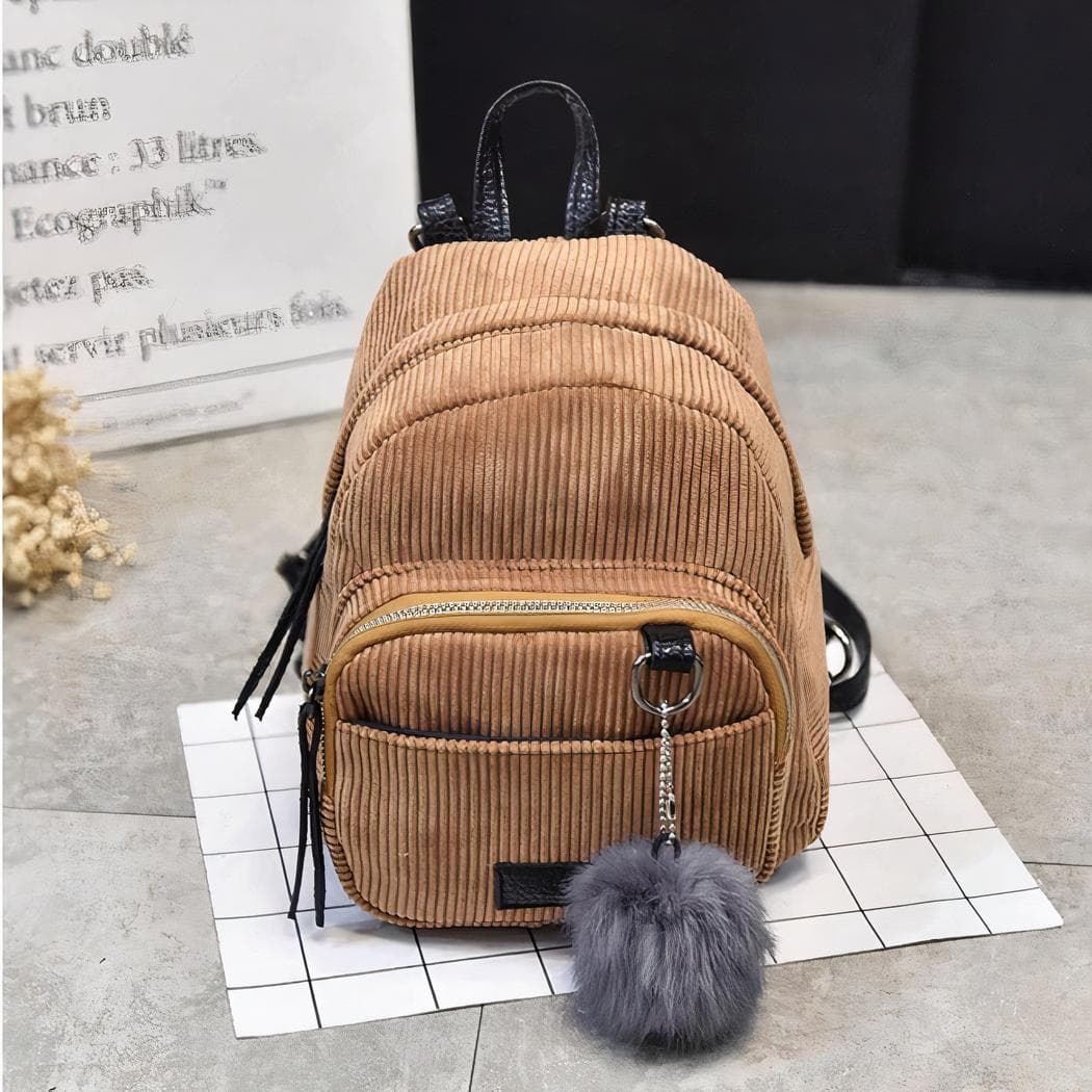 Sac à dos femme petit format velours côtelé - marron