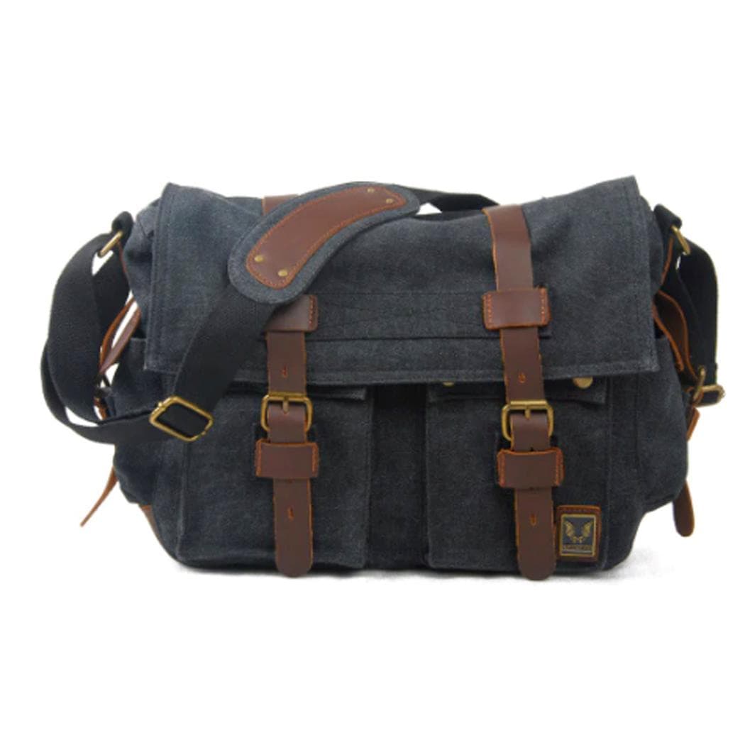 Cartable homme en toile et similicuir - noir