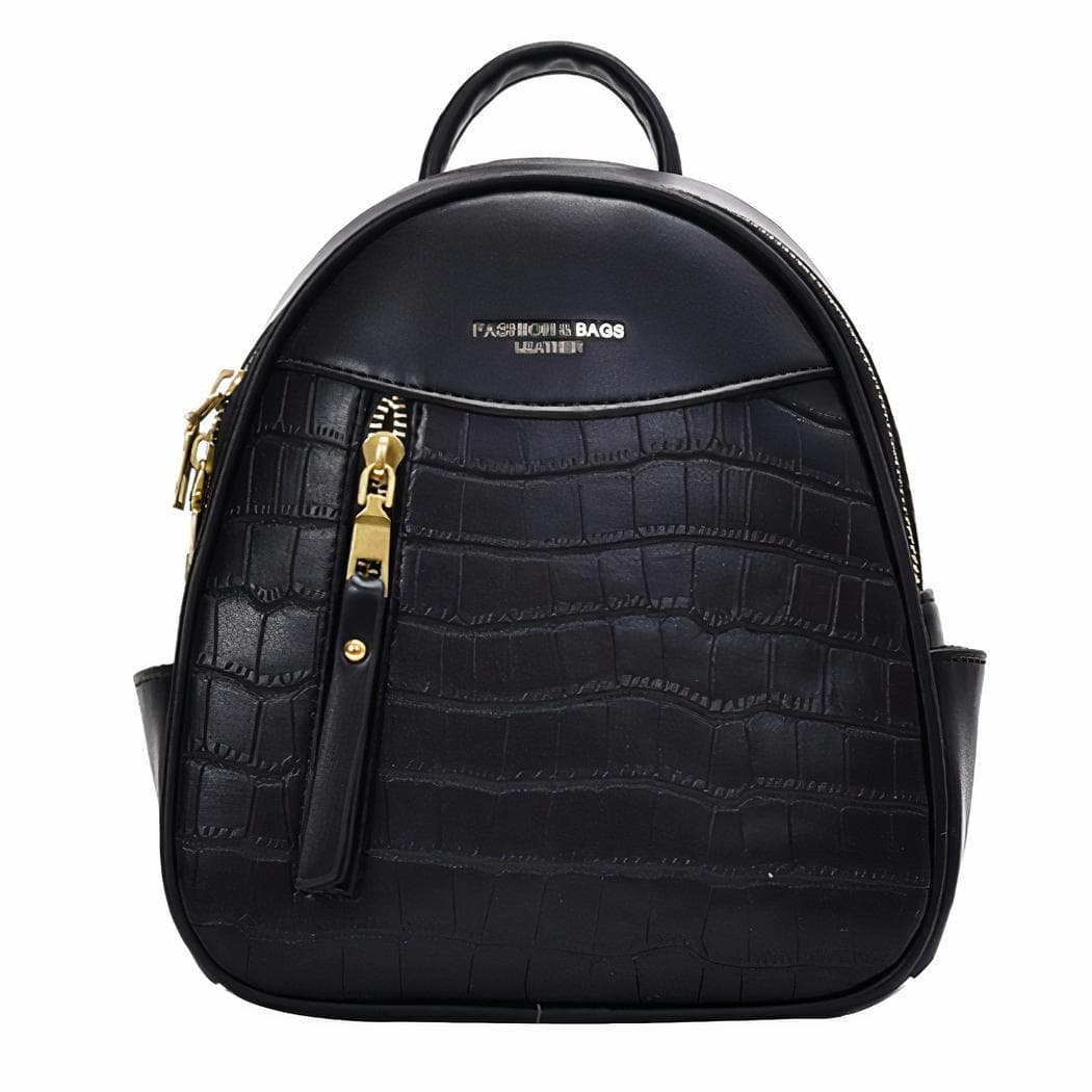Sac à dos femme petit format embossé crocodile - noir