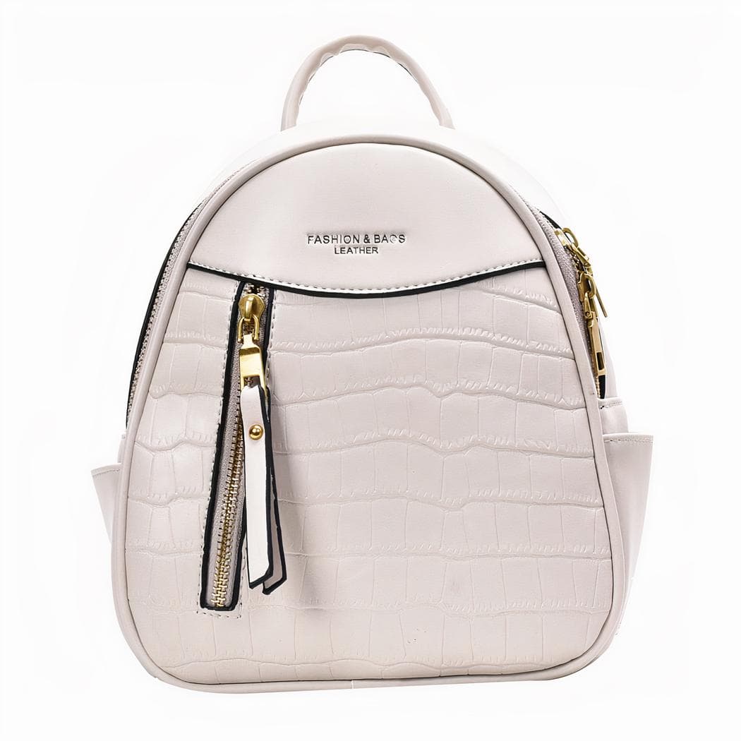 Sac à dos femme petit format embossé crocodile - beige