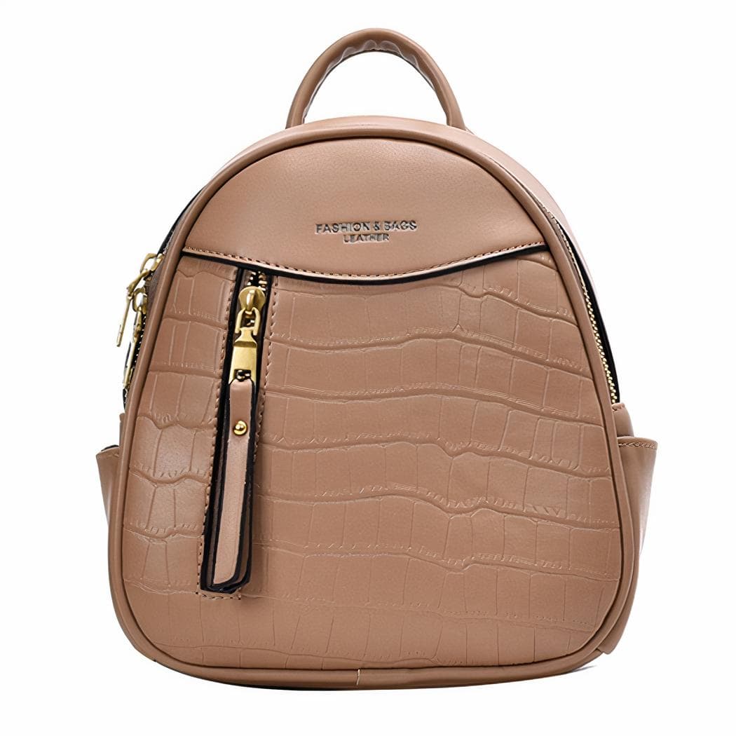 Sac à dos femme petit format embossé crocodile - marron