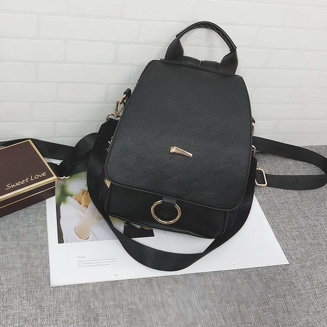 Sac à dos en similicuir vintage - noir