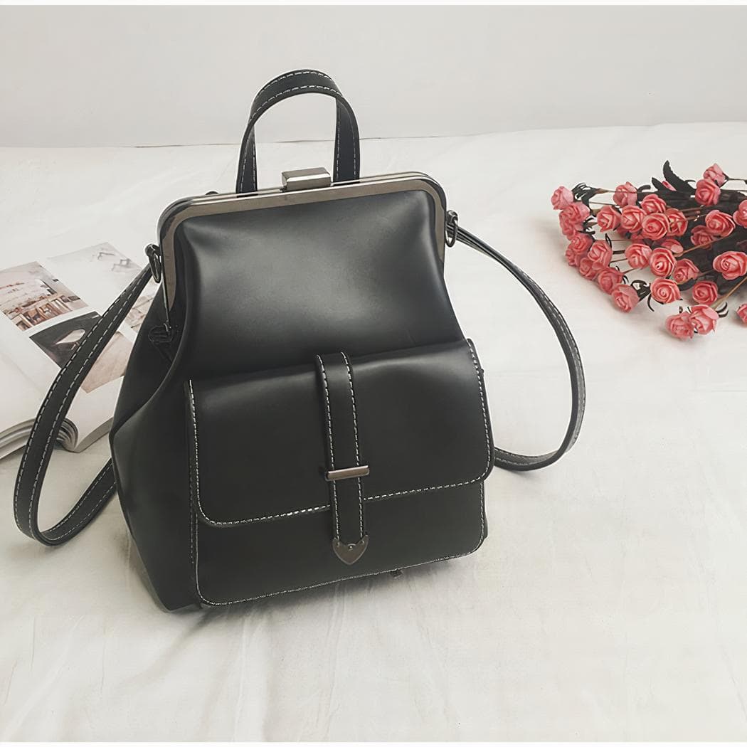 Sac à dos femme en similicuir marron style vintage - noir