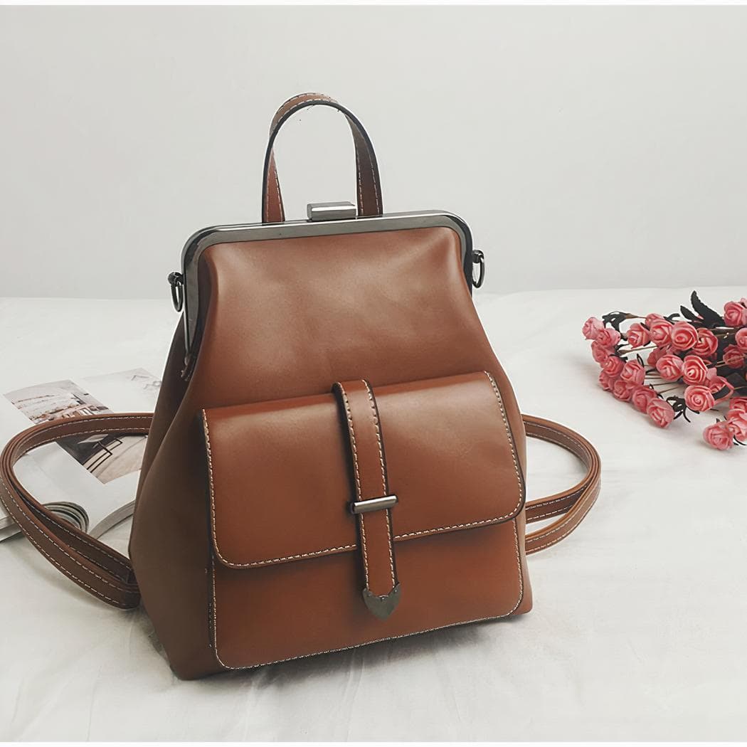 Sac à dos femme en similicuir marron style vintage - marron