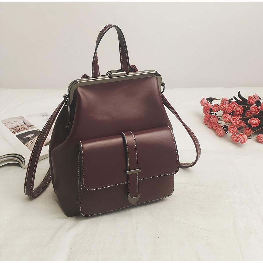 Sac à dos femme en similicuir marron style vintage - rouge