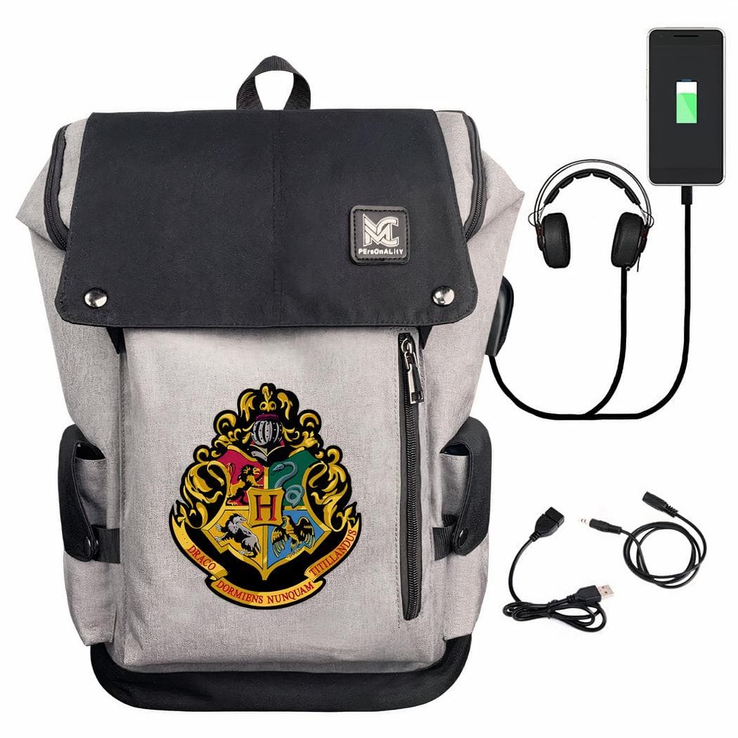Sac à dos Harry Potter avec le motif des blasons - gris