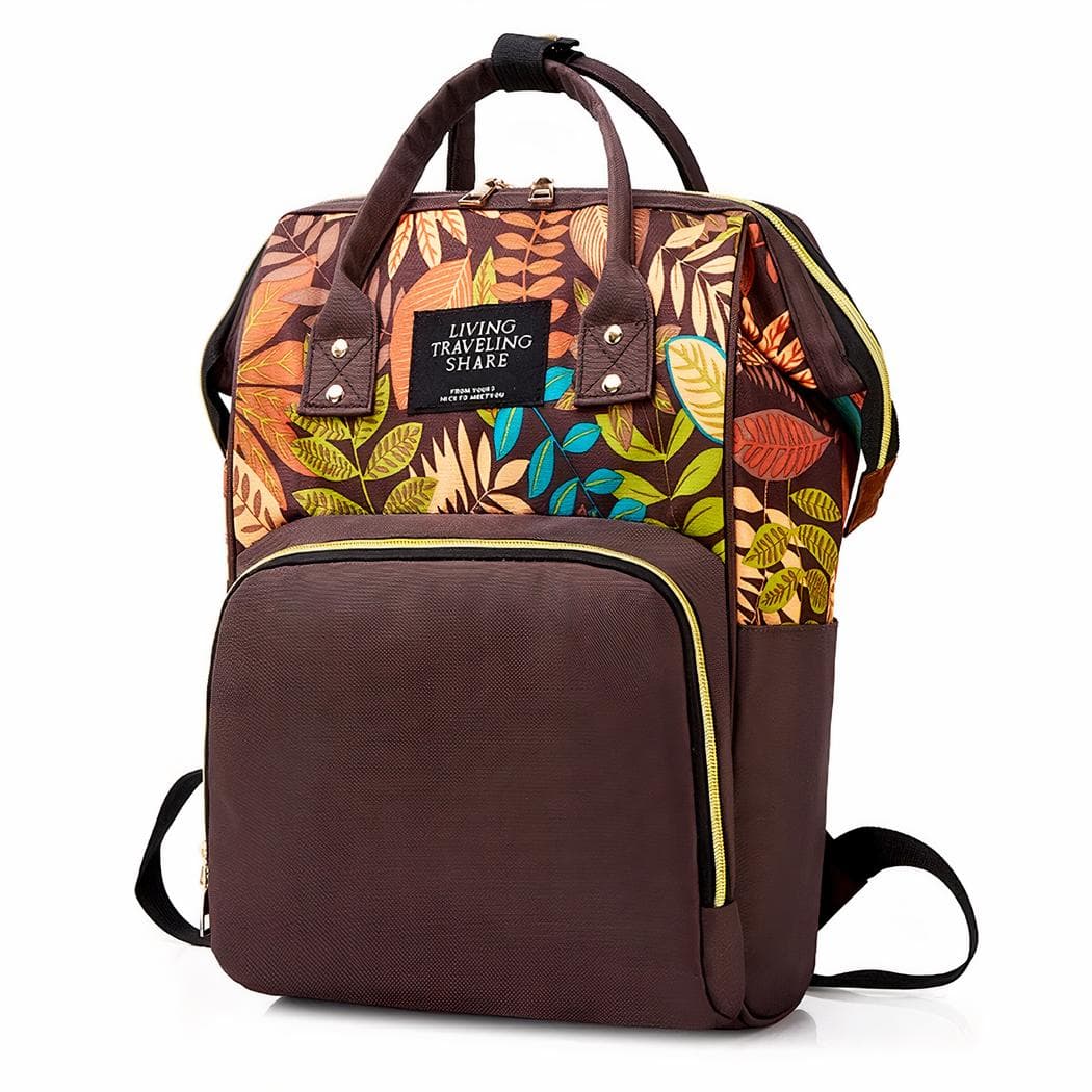 Sac à langer tendance motif floral - marron
