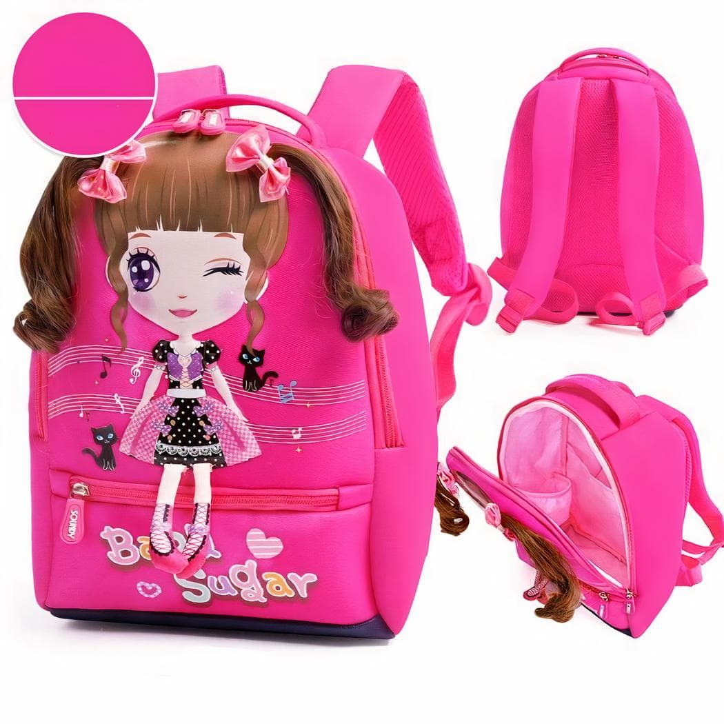 Sac à dos girly avec motif de poupée avec mèches de cheveux - rose-fonce