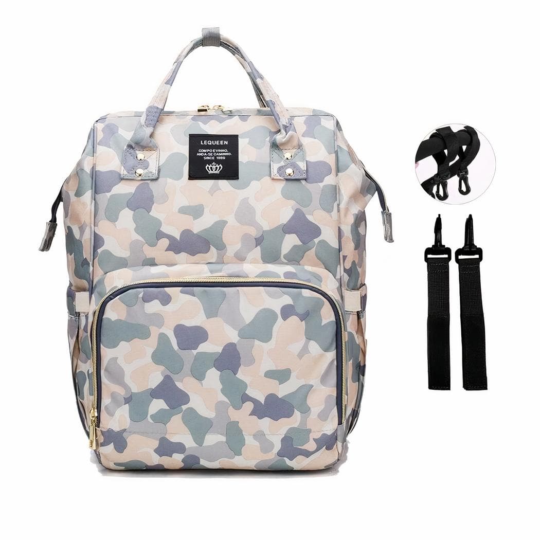 Sac à dos à langer motif camouflage - gris