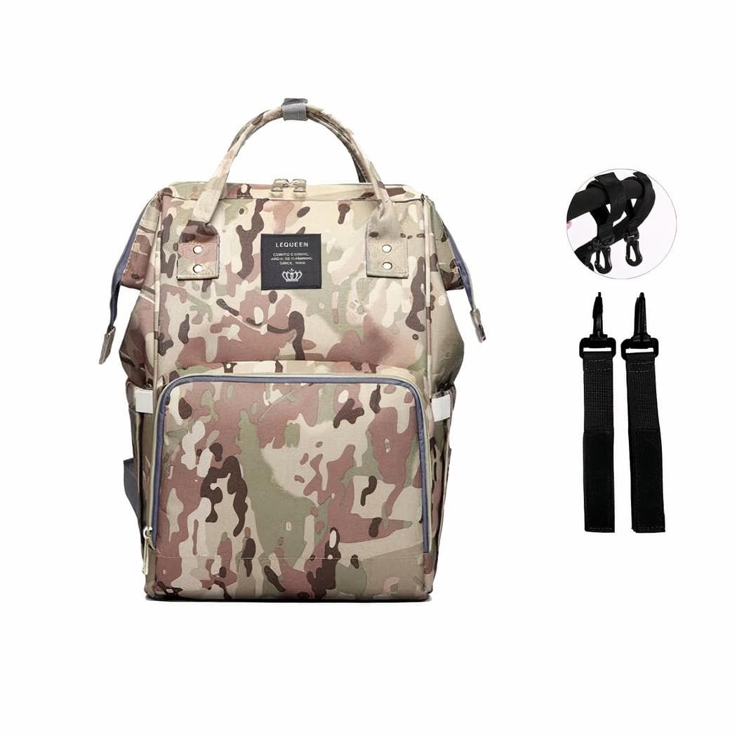 Sac à dos à langer motif camouflage - beige