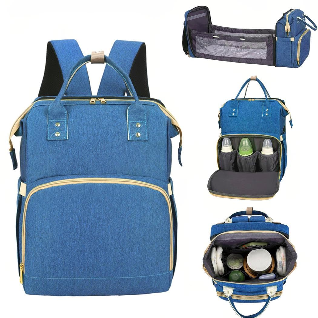 Sac à langer avec lit pliable pour bébé - bleu