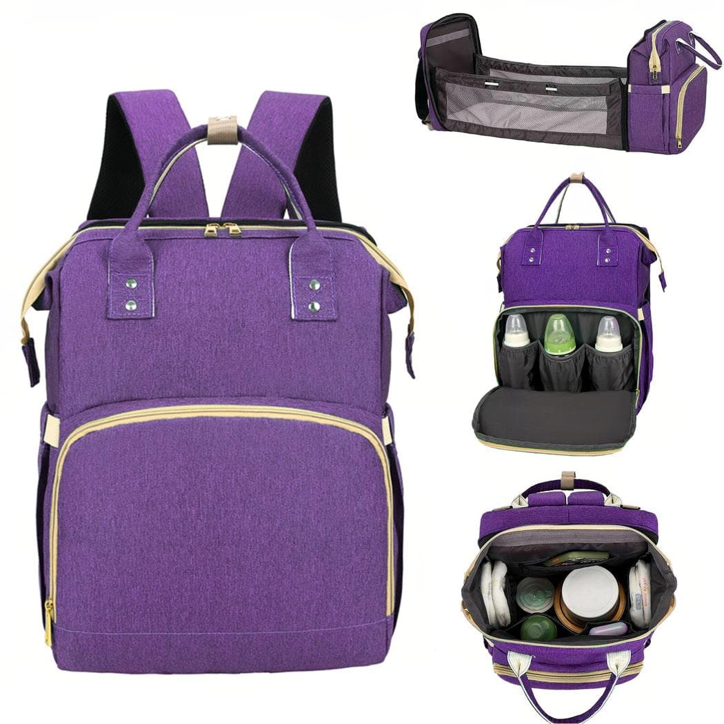 Sac à langer avec lit pliable pour bébé - violet