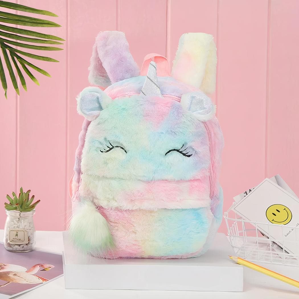Sac à dos licorne en peluche pour fille - rose