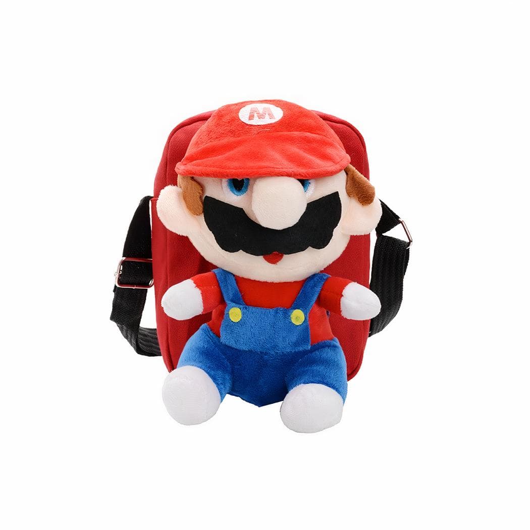 Sac à bandoulière avec peluche Mario Bros pour enfants - rouge